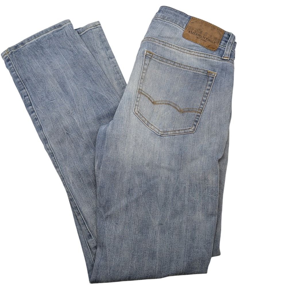 American Eagle Extreme Flex 4 Slim‎ Straight Light Wash Jeans 30x34 Mens Blue